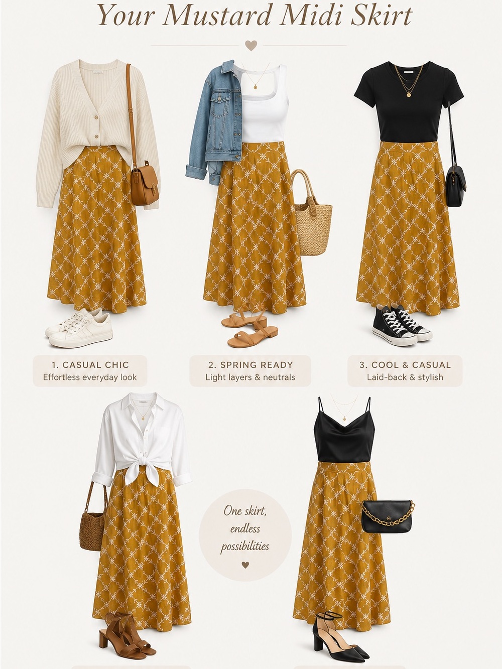 Zara Mustard Printed Midi Skirt